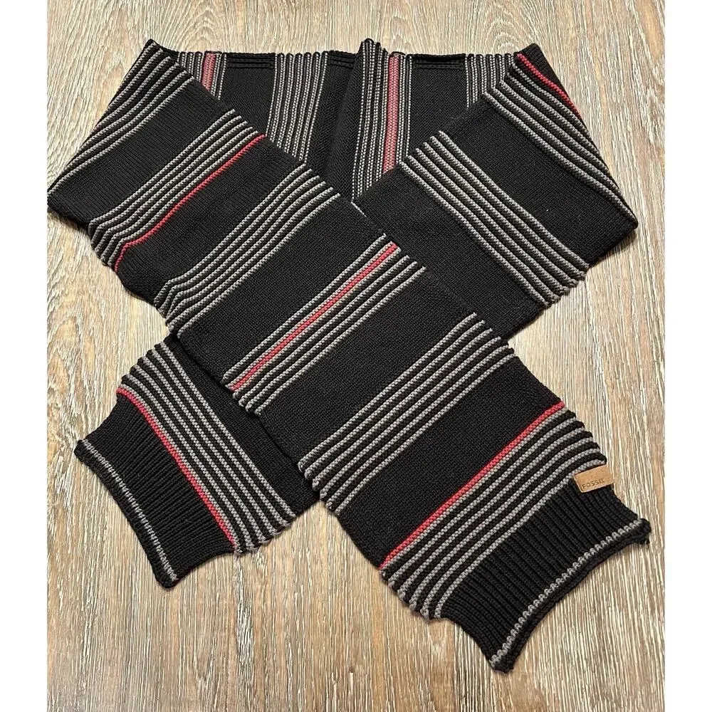 Vintage Y2K Fossil Striped Scarf Wool Blend Preppy Heritage